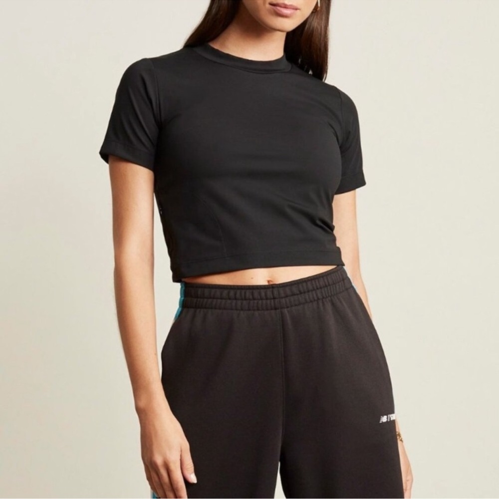 STAUD Black Short Sleeve Crop Top